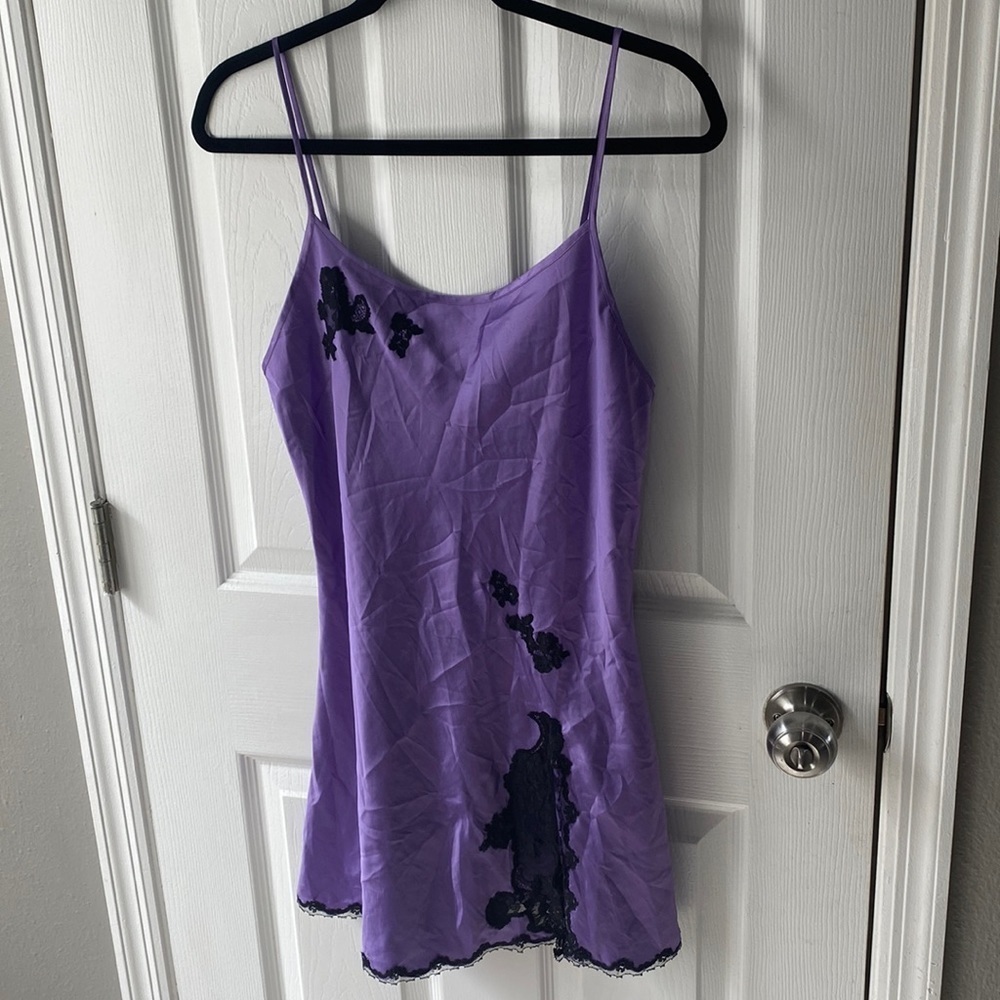 Victoria’s Secret pink label purple black lace nightie teddy sz medium
